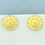 Italian Made Sunflower Design Earrings In 18k Yellow Gold