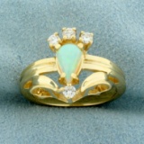 Natural Opal And Diamond Ring In 14k Yellow Gold