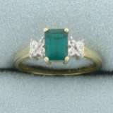 1ct Lab Emerald And Diamond Ring In 10k Yellow Gold