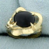 Vintage 3ct Abstract Design Onyx Ring In 14k Yellow Gold
