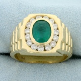 Mens 2.75ct Tw Emerald And Diamond Ring In 14k Yellow Gold