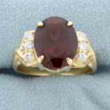 Over 5ct Garnet And Diamond Ring In 14k Yellow Gold