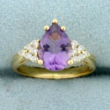 2.25ct Tw Amethyst And Diamond Ring In 14k Yellow Gold