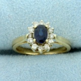 3/4ct Tw Sapphire And Diamond Halo Ring In 14k Yellow Gold