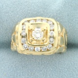 Mens 1ct Tw Diamond Nugget Ring In 14k Yellow Gold