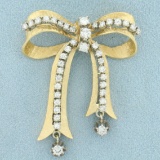 2ct Tw Diamond Bow Pendant Or Pin In 14k Yellow Gold