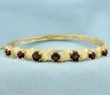 Garnet Leaf Design Bangle Bracelet In 14k Yellow Gold