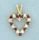 Diamond And Ruby Heart Pendant In 10k Yellow Gold