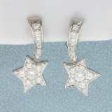 Authentic Chanel Comete Diamond Star Earrings In 18k White Gold