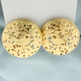 Designer Ming's Hawaii Bird On A Plum Large Disc Earrings In 14k Yellow Gold