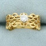 Unique 1/5ct Diamond Solitaire Cut-out Design Ring In 18k Yellow Gold