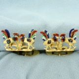 Italian Made Enameled Chicken Cuff Links In 18k Yellow Gold