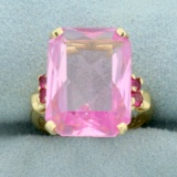 15ct Lab Pink Sapphire Statement Ring In 14k Yellow Gold
