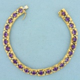 6ct Tw Amethyst And Diamond Square Link Line Bracelet In 14k Yellow Gold