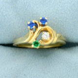 Lab Sapphire And Emerald Ring In 14k Yellow Gold