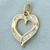 2ct Tw Baguette Diamond Heart Pendant In 10k Yellow Gold