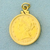 1897 Liberty Head Coin In 14k Gold Pendant