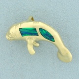 Opal Manatee Pendant Or Slide In 14k Yellow Gold