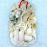 Chinese Antique Hand Carved White Jade Bamboo Floral Design Pendant