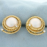 South Sea Pearl And Diamond Earrings In 14k Yellow Gold