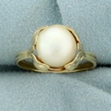 Designer Ming's South Sea Pearl Leaf Design Ring In 14k Yellow Gold