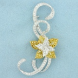 2ct Tw Yellow And White Diamond Flower Pin In 18k Yellow And White Gold