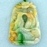 Hand Carved Vintage Chinese Jade Love Birds In Bath Pendant