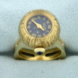 Vintage Lucien Piccard Finger Watch Ring In 14k Yellow Gold