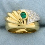 Designer Emerald And Diamond Ring In 18k Yellow And White Gold