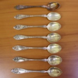 Antique Set Of 7 Norwegian 830 Silver Open Rose Demitasse Spoons