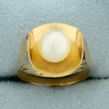 Vintage 7.6mm Akoya Pearl Solitaire Ring In 18k Yellow Gold