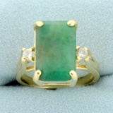 6ct Tw Jade And Diamond Ring In 14k Yellow Gold