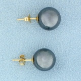10mm Obsidian Ball Stud Earrings In 14k Yellow Gold