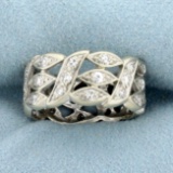 Vintage 1ct Tw Diamond Milgrain Wide Band Ring In 14k White Gold