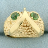 Owl Ring With Green Tourmaline In 14k Yellow Gold