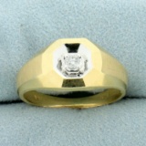 Art Deco Design Diamond Solitaire Ring In 14k Yellow And White Gold