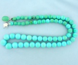 Vintage Persian Turquoise Bead Graduated Necklace With 18k White Gold Clasp