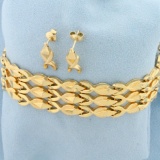 Designer Link Wide Chain Bracelet And Earring Set In 18k Yellow Gold