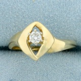 Diamond Solitaire Eye Design Ring In 14k Yellow Gold