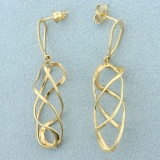 Designer Spiral Dangle Earrings In 14k Yellow Gold