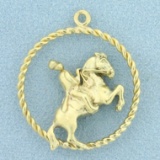 Cavalry Soldier On Horseback Pendant In 14k Yellow Gold