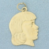 Engravable Girl Silhouette Pendant Or Charm In 14k Yellow Gold