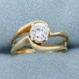 Unique Designer Diamond Solitaire .80 Ct Engagement Ring In 14k Yellow Gold