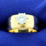 Wide Band 3/4ct Diamond Solitaire Engagement Ring In 14k Yellow Gold