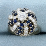 Vintage Cactus Design 2 1/2ct Tw Diamond And Sapphire Ring In 14k White Gold