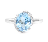 Large 3.2ct Blue Topaz & Diamond Statement Ring In Sterling Silver