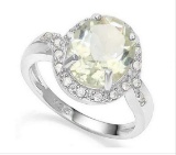 Huge 3.2ct Green Amethyst & White Sapphire Halo Ring In Sterling Silver