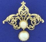 Antique Akoya Pearl Pendant Or Pin In 14k Yellow Gold