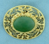 15ct Natural Jade Filigree Pendant Or Pin In 14k Yellow Gold