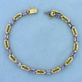 3ct Tw Natural Tanzanite And Diamond Bracelet In 14k Yellow Gold